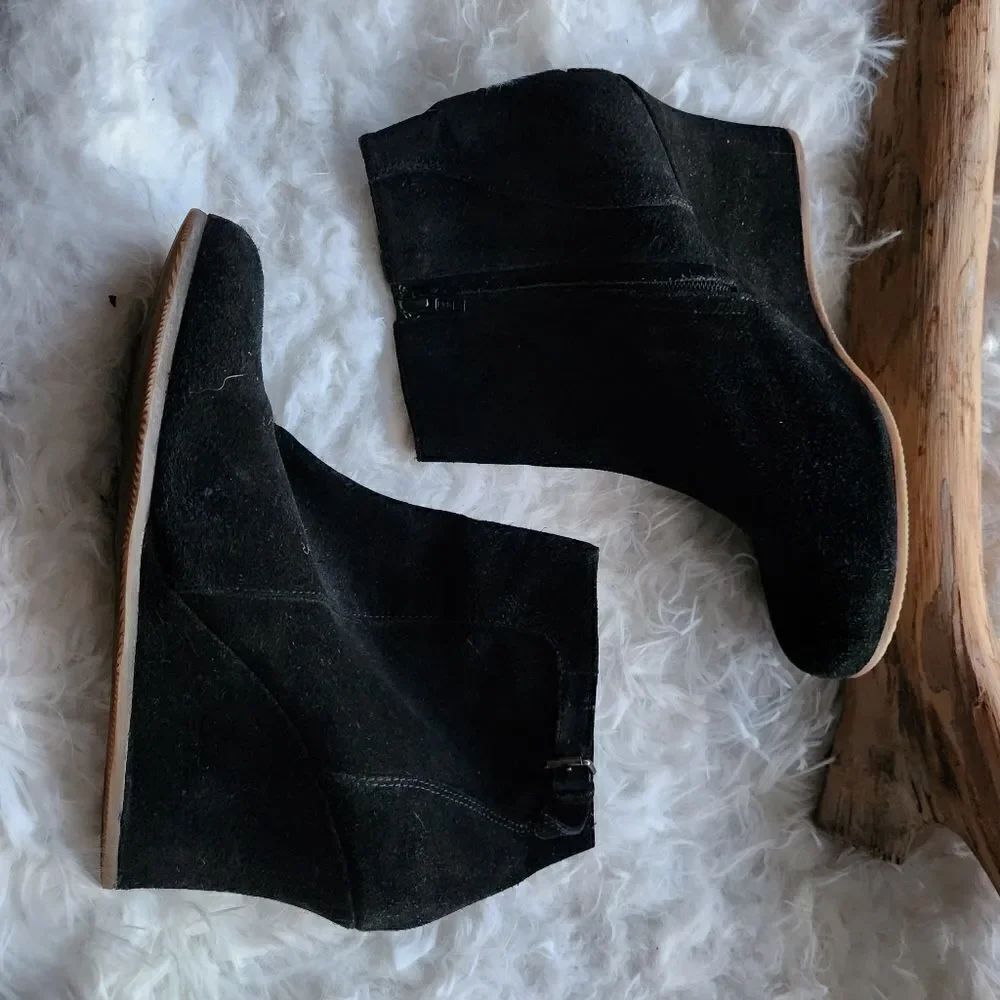 Lanvin black suede leather wedge booties